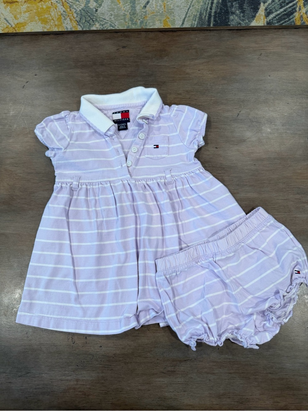 Tommy Hilfiger Girls 6-12M Light Purple & White Striped Polo Dress with Bloomers